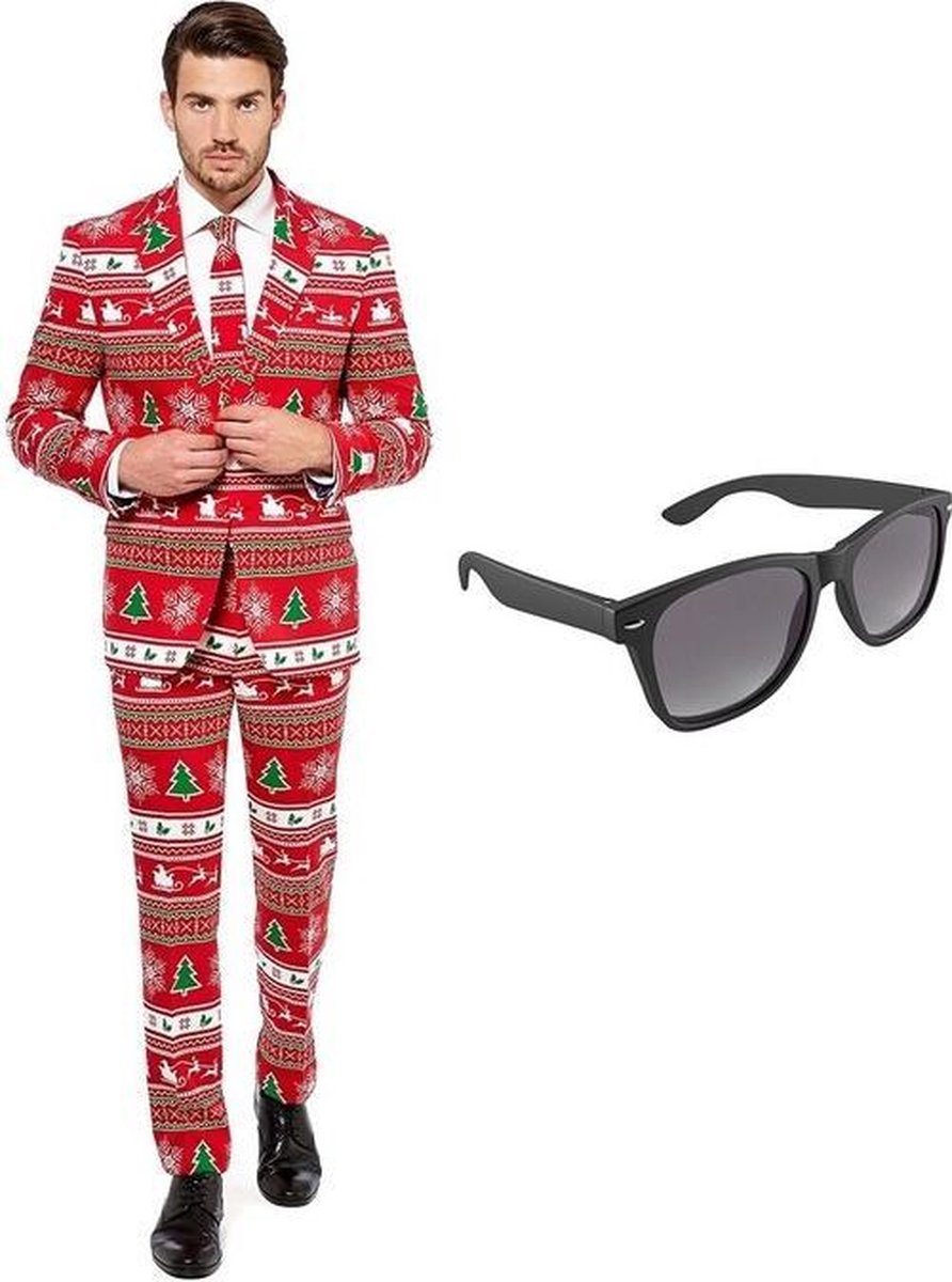 Kerstboom print heren kostuum / pak - maat 50 (L) met gratis zonnebril