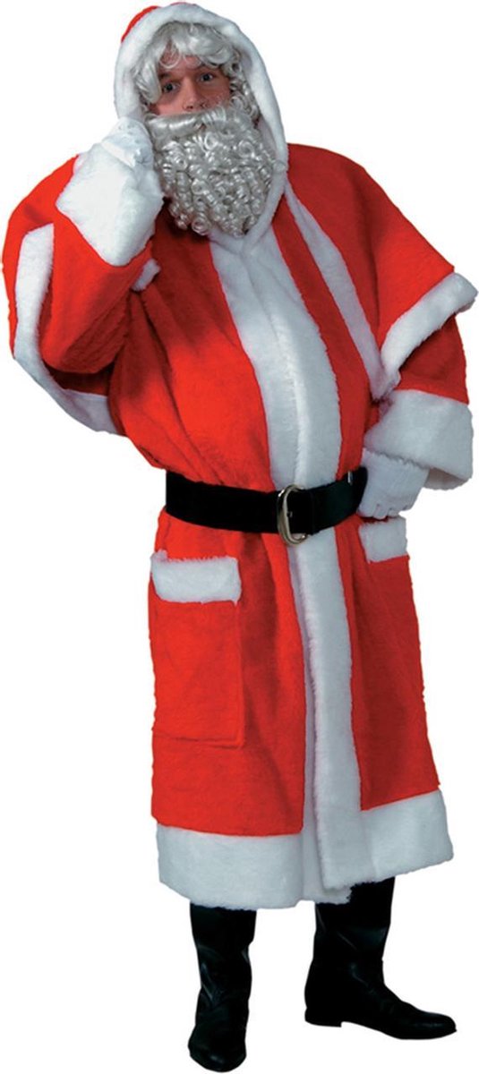 Kerstman pluche mantel met kraag, muts en riem one size