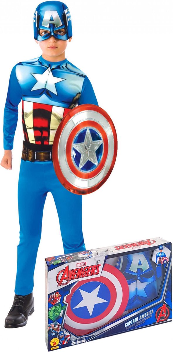 Klassieke Captain America outfit met schild voor jongens - Verkleedkleding