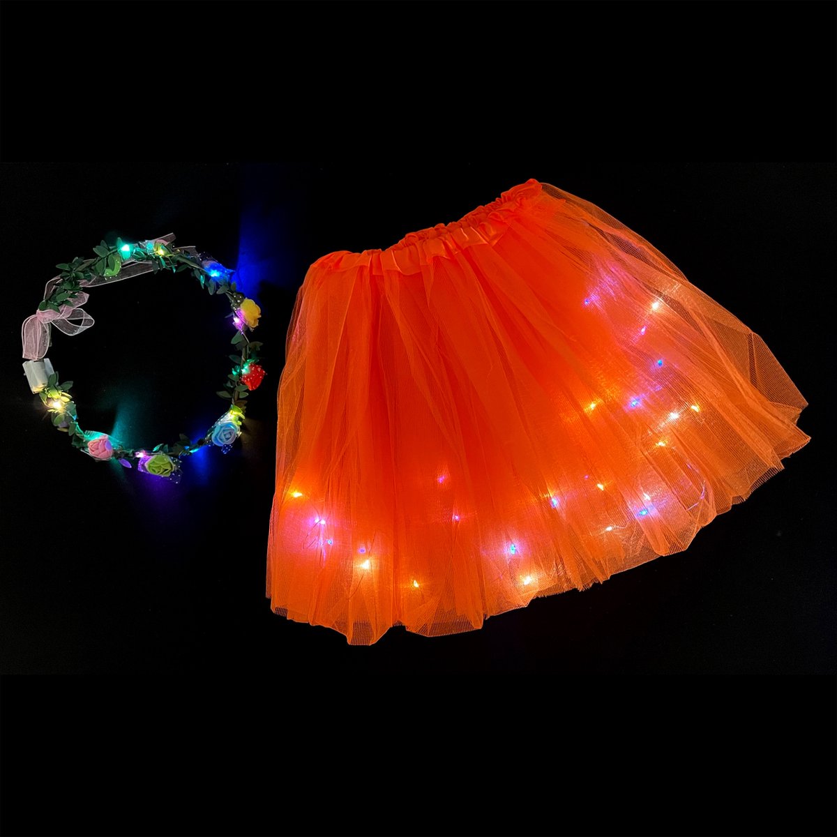 LED Rokje/Tutu en Tiara Mini Set - Oranje