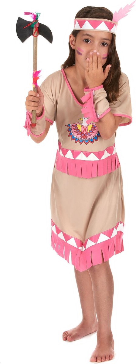 LUCIDA - Beige en roze indianen kostuum voor meisjes - L 128/140 (10-12 jaar)