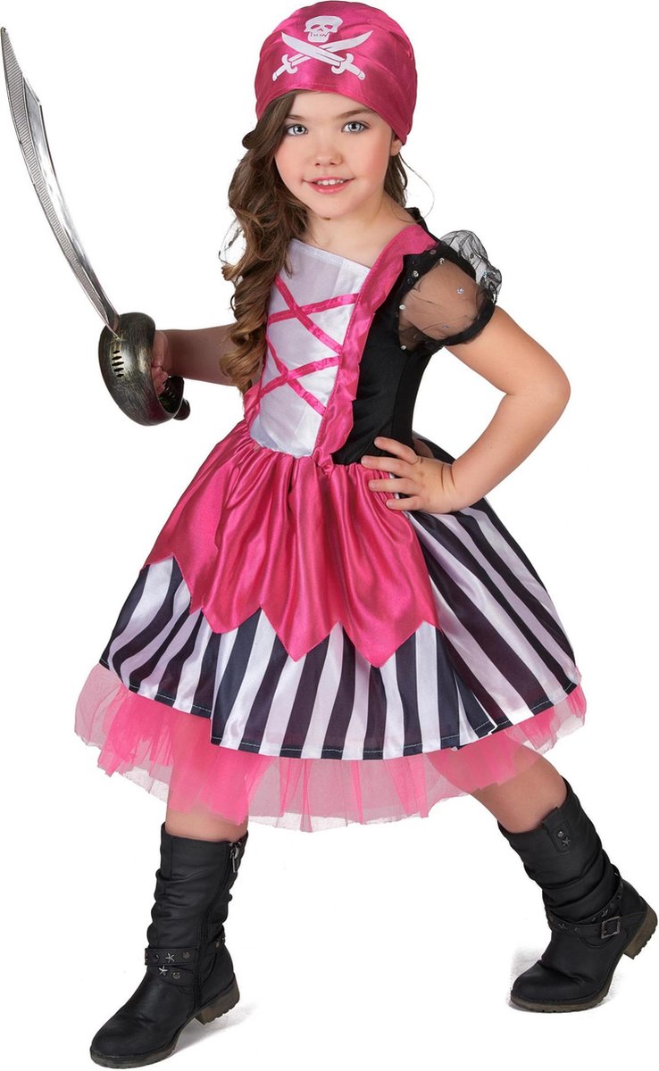 LUCIDA - Roze doodskop piraten kostuum voor meisjes - L 128/140 (10-12 jaar)