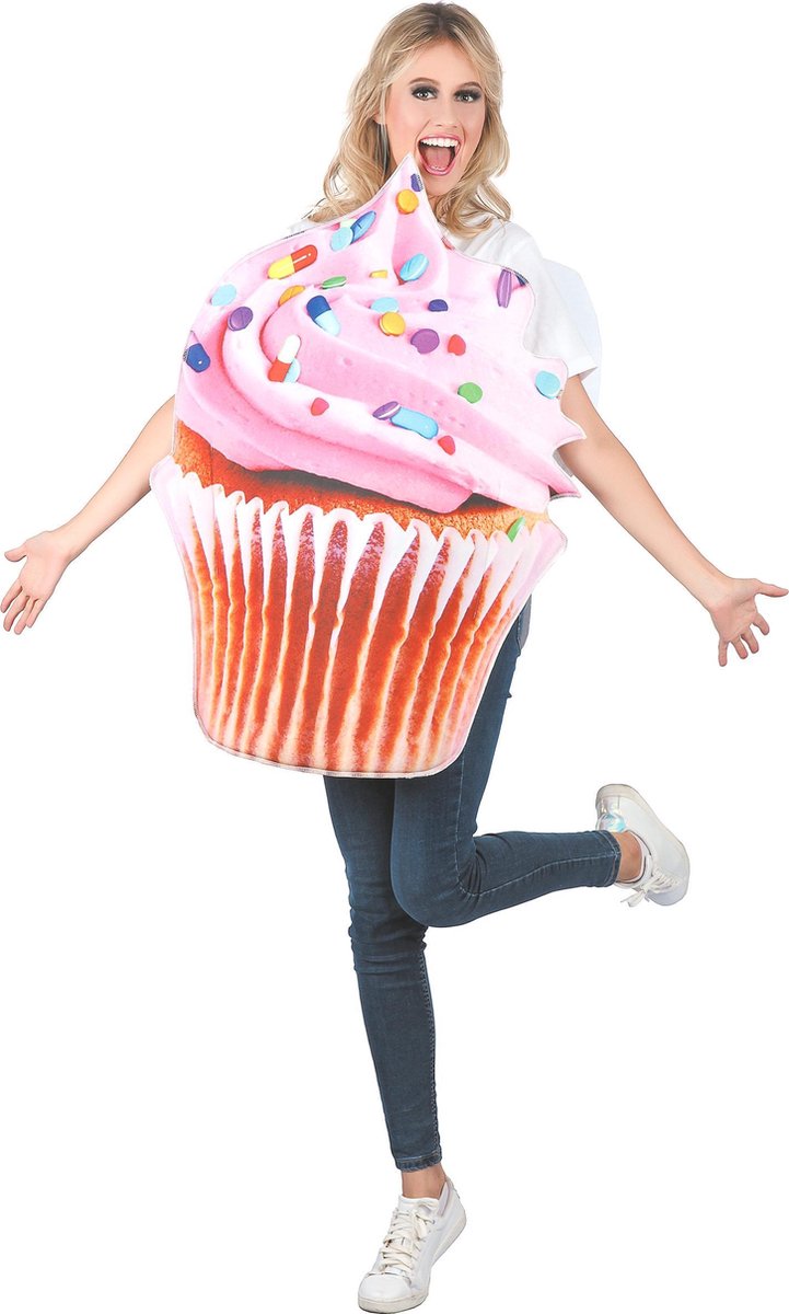 LUCIDA - Roze kleurrijk vitamine cupcake kostuum voor volwassenen