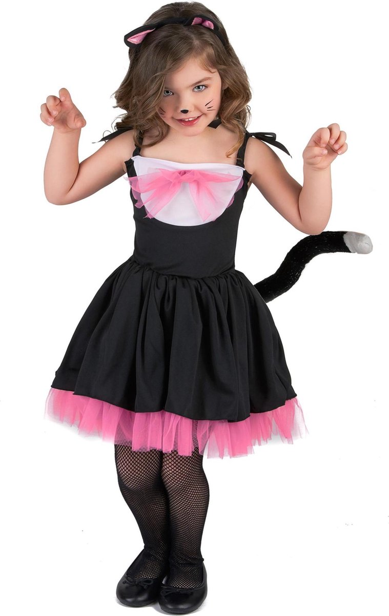 MODAT - Zwart en roze poezen kostuum voor meisjes - 3 - 4 Jaar (XS)