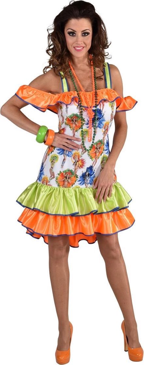 Magic By Freddy's - Brazilie & Samba Kostuum - Sally Samba Rio Carnaval - Vrouw - oranje,wit / beige - Medium - Carnavalskleding - Verkleedkleding