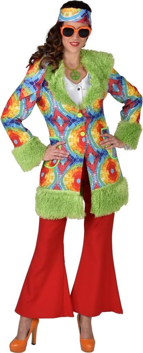 Magic By Freddy's - Hippie Kostuum - Kikker Bont Hippie Batik Jas Vrouw - groen - Medium - Carnavalskleding - Verkleedkleding