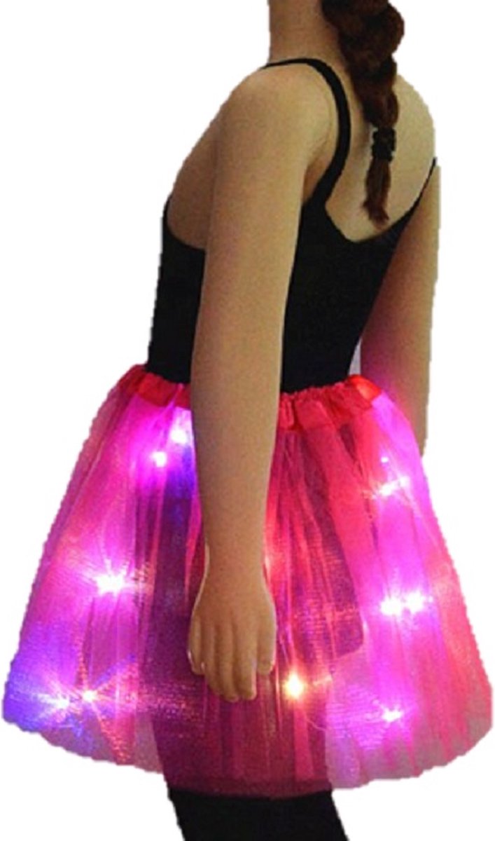 Meisjes Tutu met led verlichting donker roze - 4 tot 7 jaar - Verkleedjurkje - Carnaval - Feest