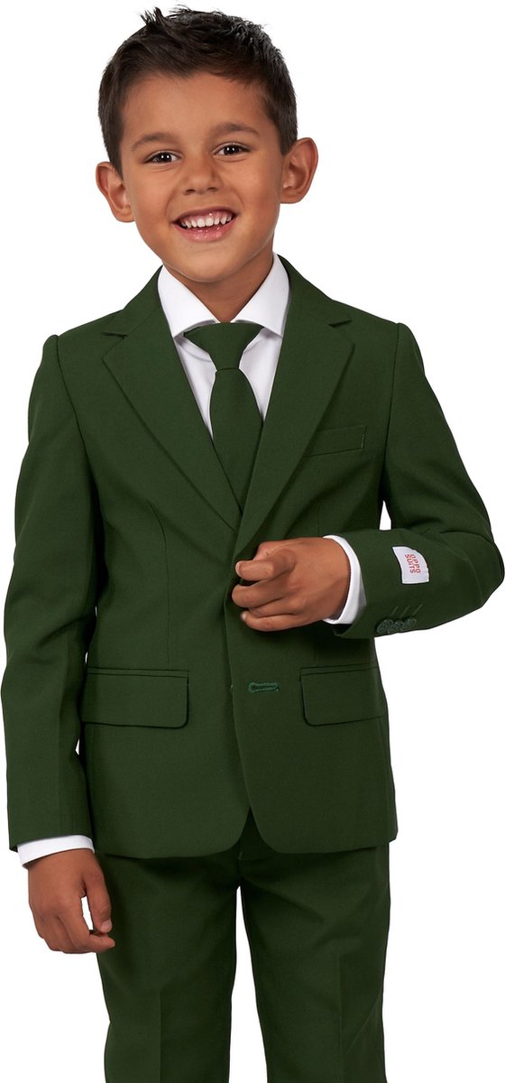 OppoSuits BOYS Glorious Green - Jongens Pak - Casual Effen Gekleurd - Donkergroen - Maat EU 92/98