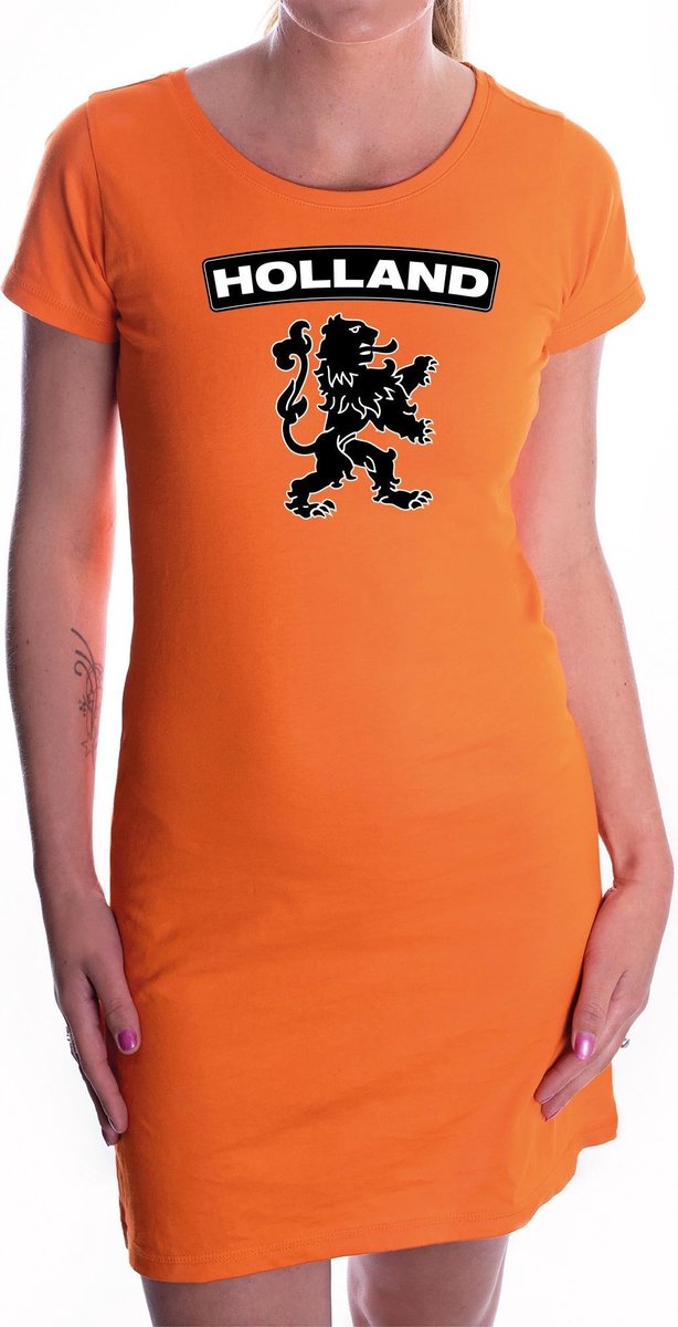 Oranje Holland supporter jurkje met zwarte leeuw dames - EK / WK / Konginsdag / Oranje kleding S