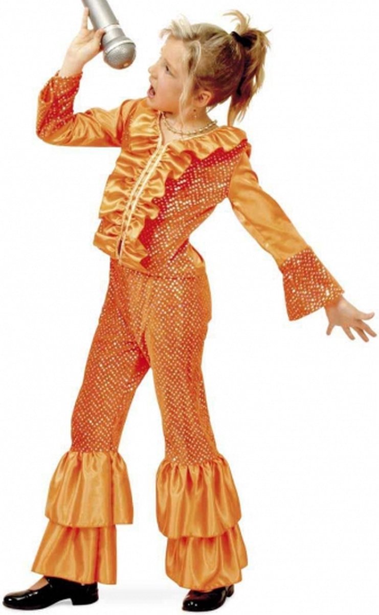 Oranje disco kostuum meisjes 152 (12 jaar)