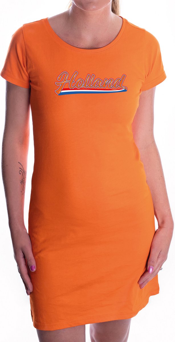 Oranje fan jurkje voor dames - Holland met Nederlandse wimpel - Nederland supporter - EK/ WK dress / outfit L