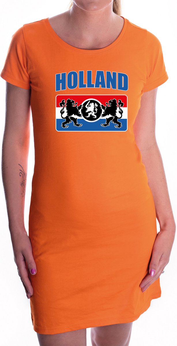 Oranje fan jurkje voor dames - Holland met een Nederlands wapen - Nederland supporter - EK/ WK dress / outfit XL