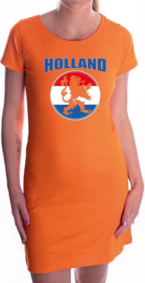 Oranje fan jurkje voor dames - Holland met oranje leeuw - Nederland supporter - EK/ WK dress / outfit L