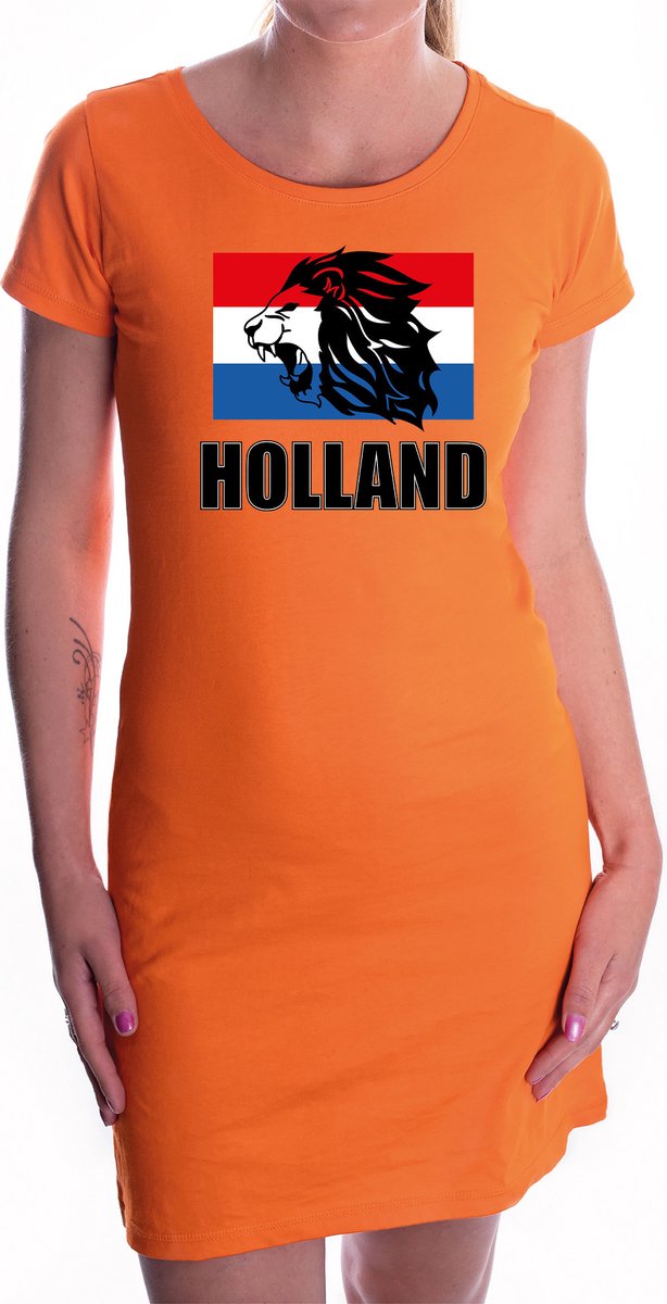 Oranje fan jurkje voor dames - met leeuw en vlag - Holland / Nederland supporter - EK/ WK dress / outfit L
