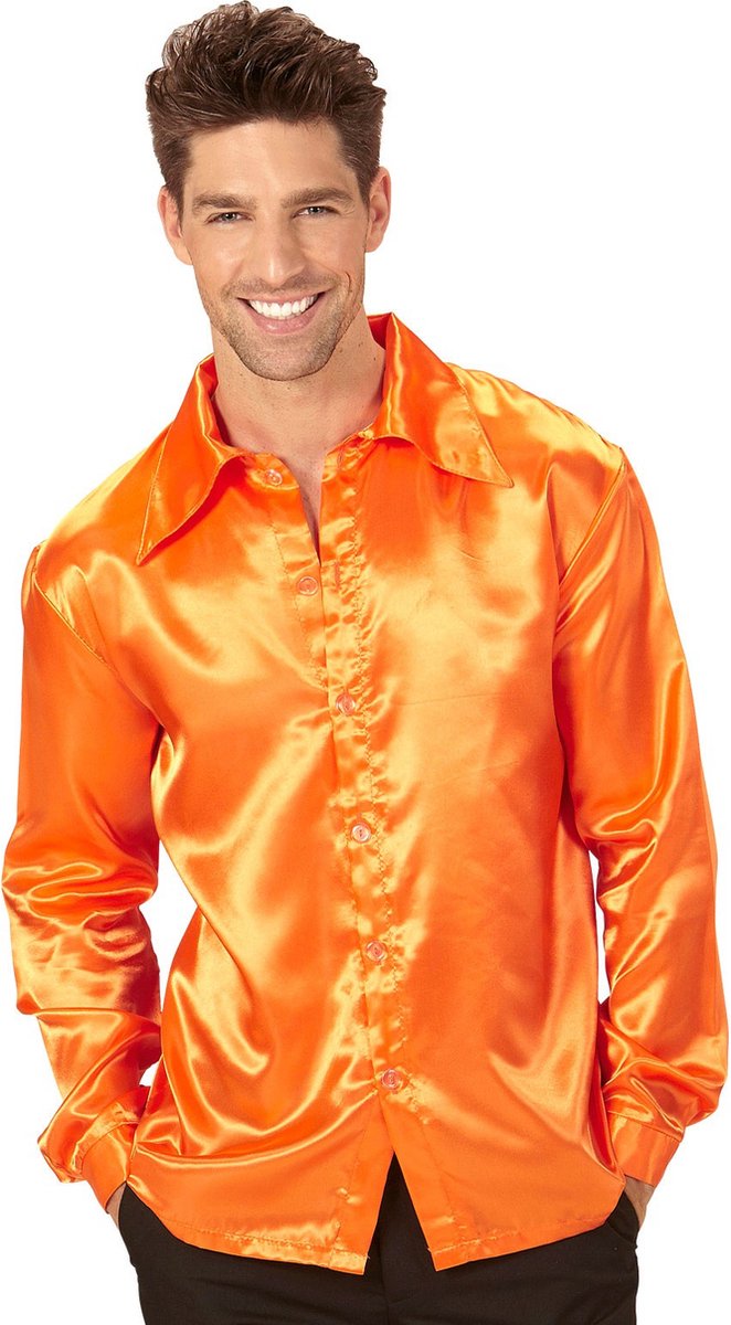 Oranje satijnachtige overhemd voor heren - Verkleedkleding