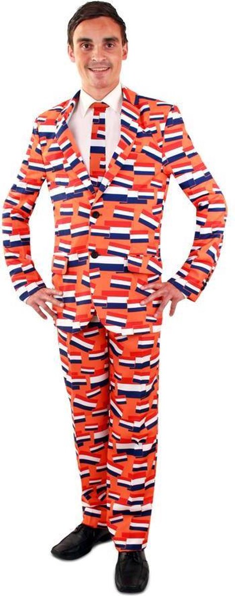 PartyXplosion - 100% NL & Oranje Kostuum - Nederland Oranje Driekleur Vlaggetjes - Man - oranje - Maat 48 - Carnavalskleding - Verkleedkleding