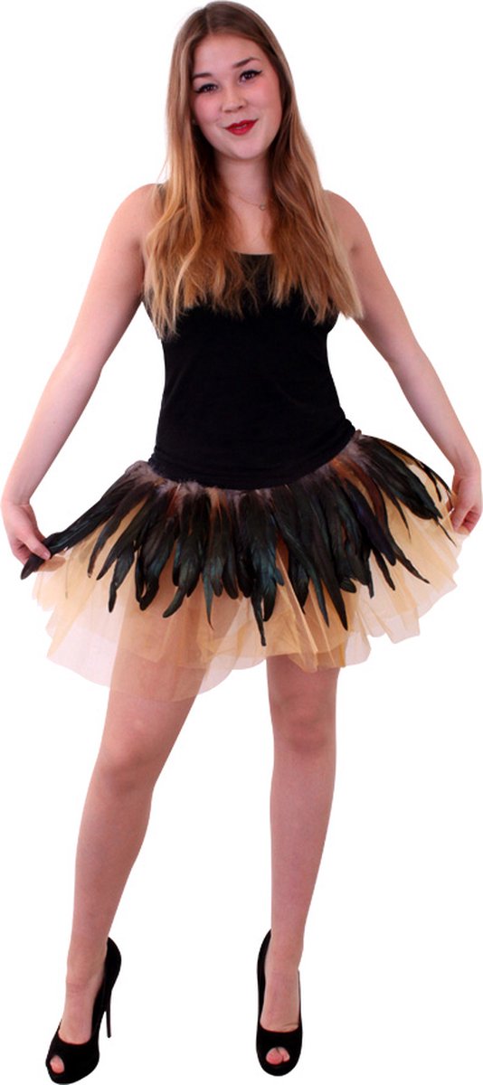 PartyXplosion - Brazilie & Samba Kostuum - Tule Rokje Met Veren Vrouw - oranje,zwart - One size - Carnavalskleding - Verkleedkleding