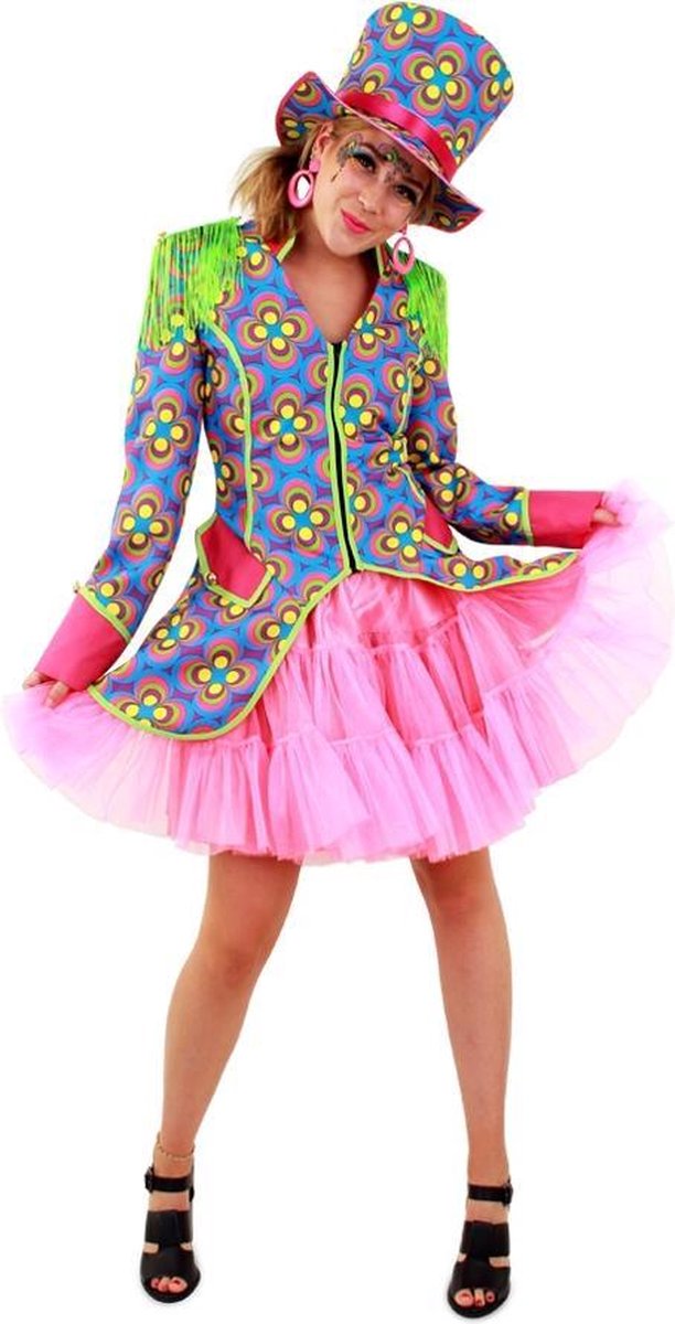 PartyXplosion - Clown & Nar Kostuum - Flower Power Slipjas Hippie Clown Vrouw - multicolor - Maat 36 - Carnavalskleding - Verkleedkleding