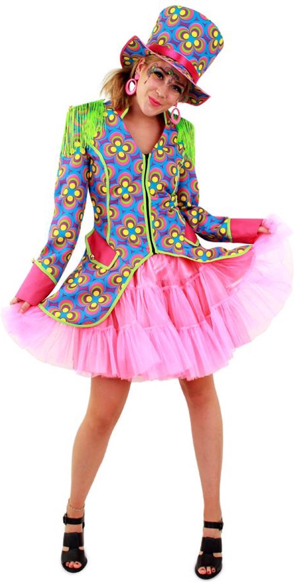PartyXplosion - Clown & Nar Kostuum - Flower Power Slipjas Hippie Clown Vrouw - multicolor - Maat 42 - Carnavalskleding - Verkleedkleding