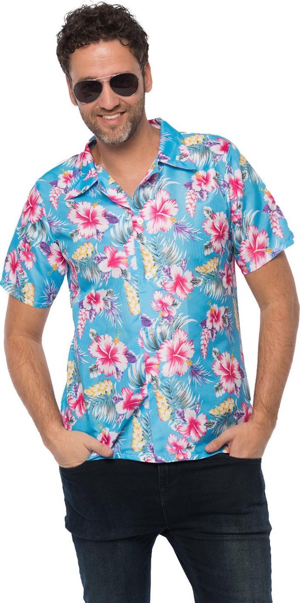 Partychimp Luxe Hawaii Blouse Mannen Carnavalskleding Heren Foute Party Verkleedkleren Volwassenen - Polyester - Blauw - Maat XL
