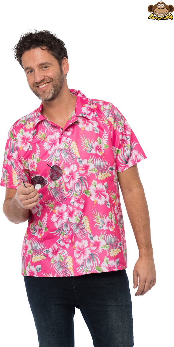 Partychimp Luxe Hawaii Blouse Mannen Carnavalskleding Heren Foute Party Verkleedkleren Volwassenen - Polyester - Roze - Maat 3XL