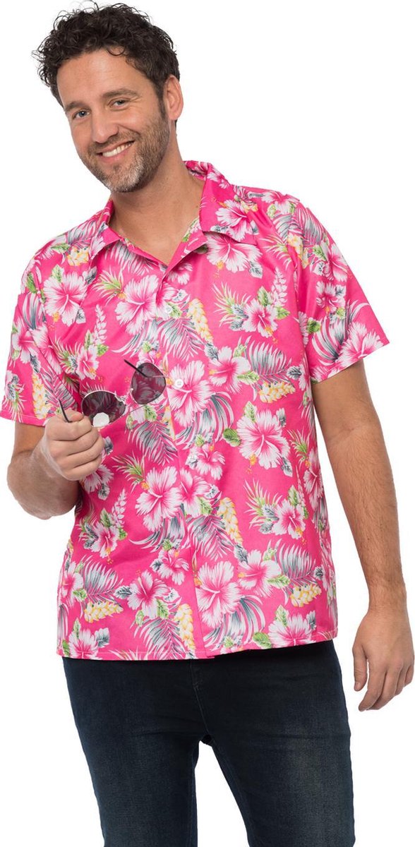 Partychimp Luxe Hawaii Blouse Mannen Carnavalskleding Heren Foute Party Verkleedkleren Volwassenen - Polyester - Roze - Maat L