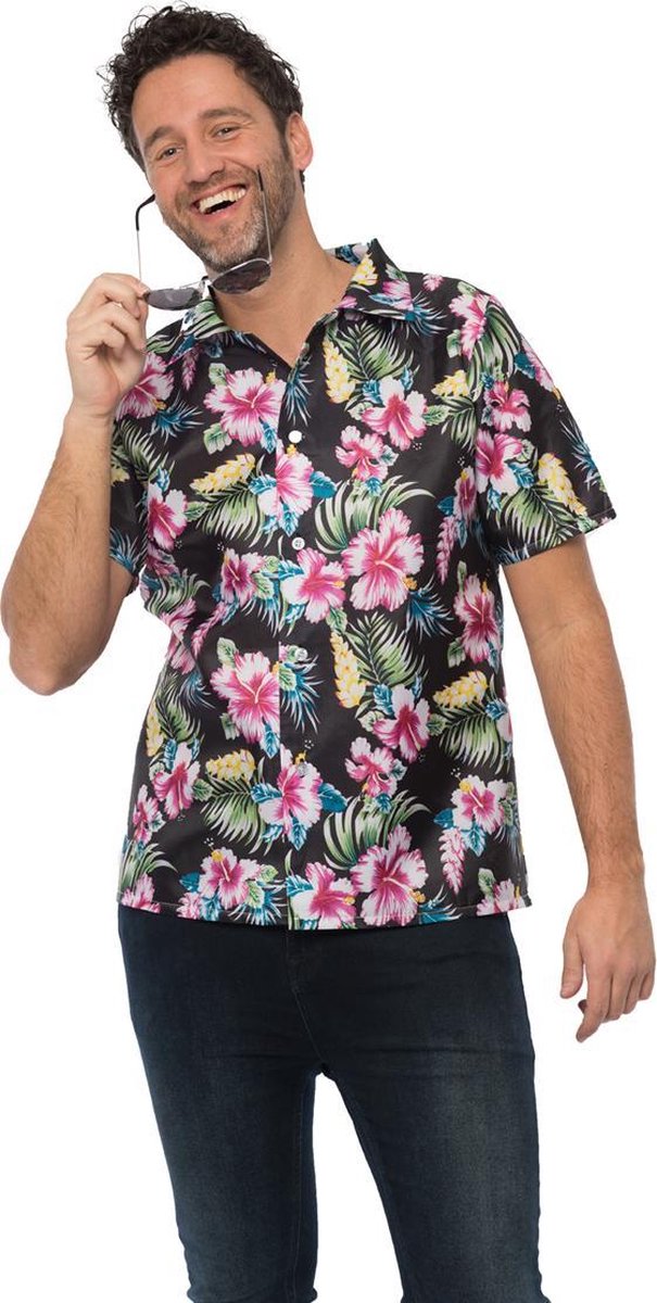 Partychimp Luxe Hawaii Blouse Mannen Carnavalskleding Heren Foute Party Verkleedkleren Volwassenen - Polyester - Zwart - Maat M