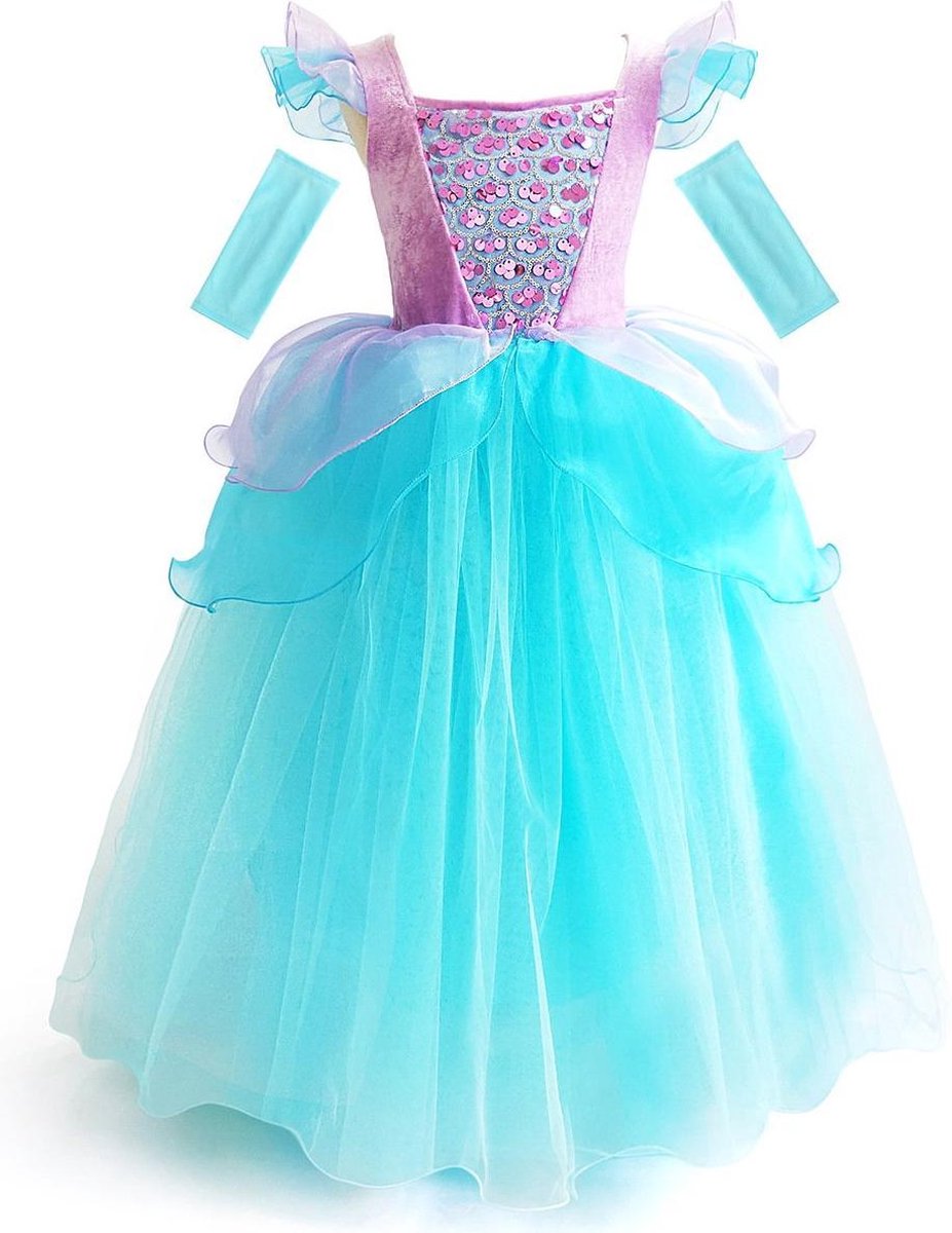 Prinses - Deluxe Zeemeermin jurk - Ariel - De kleine zeemeermin - Prinsessenjurk - Verkleedkleding - Maat 110/116 (4/5 jaar)