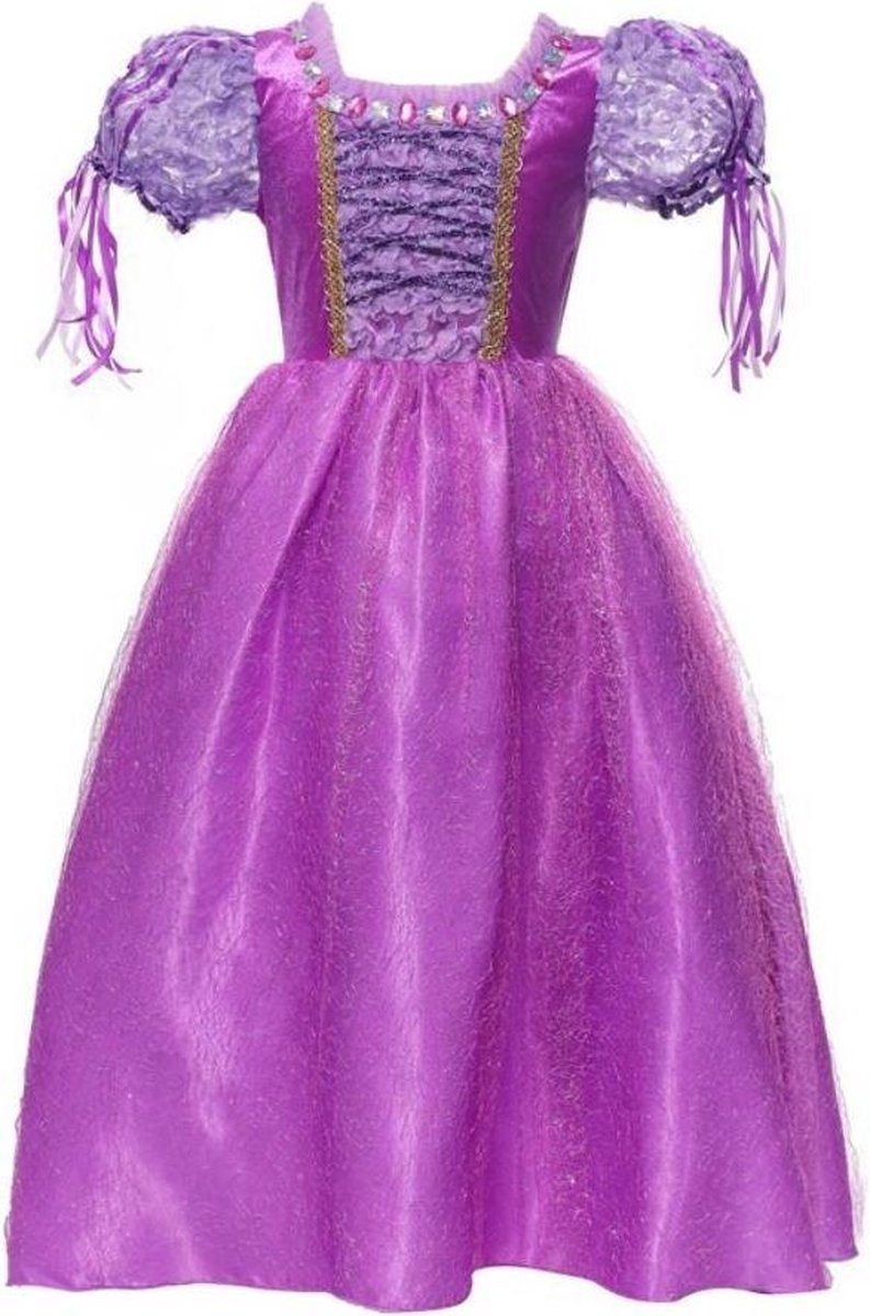 Prinses - Prinses Rapunzel jurk - Glitter - Prinsessenjurk - Verkleedkleding - Maat 122/128 (130) 6/7 jaar