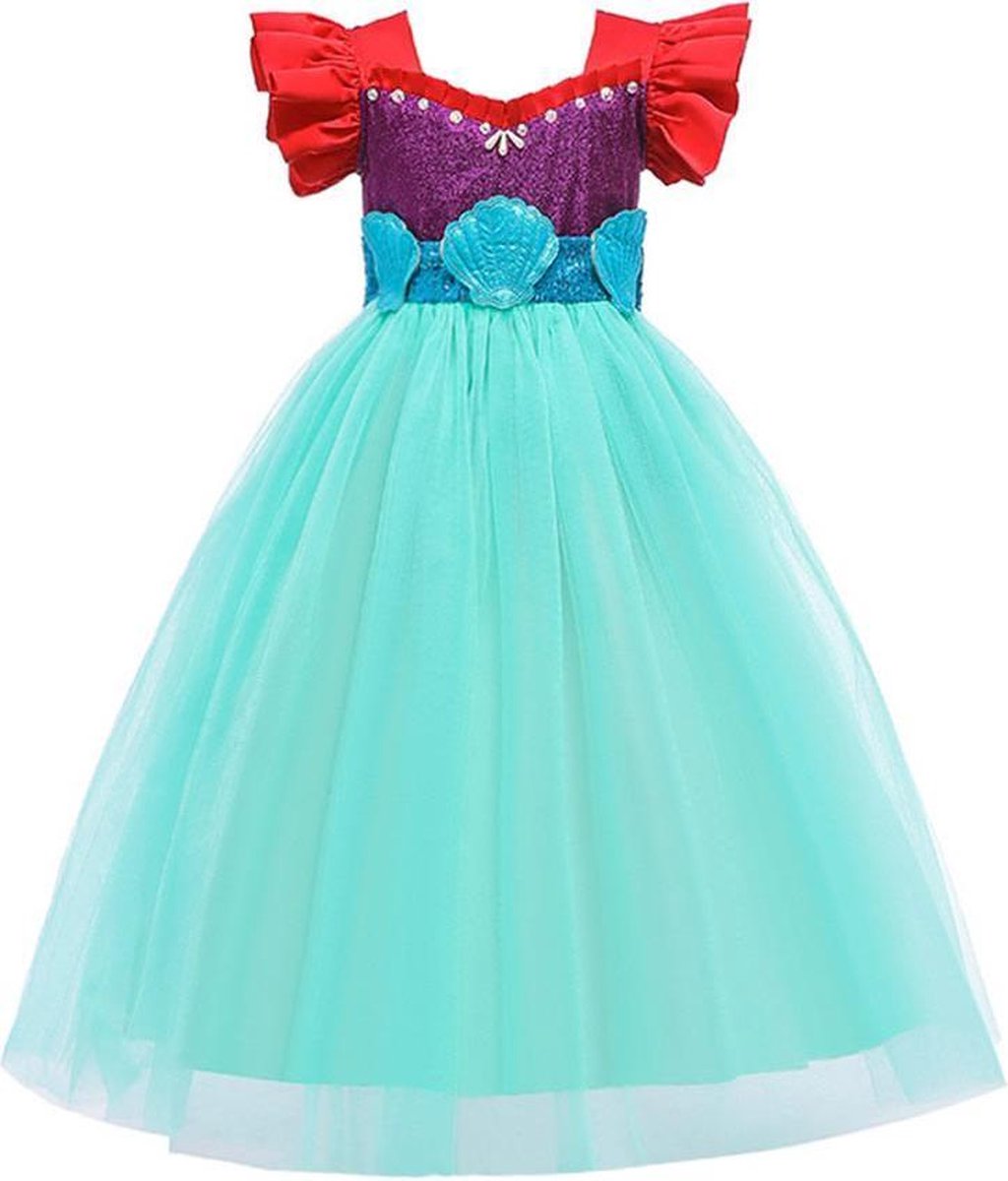 Prinses - Zeemeermin Ariel jurk - De Kleine Zeemeermin - Prinsessenjurk - Verkleedkleding - Zeegroen - 110/116 (4/5 jaar)
