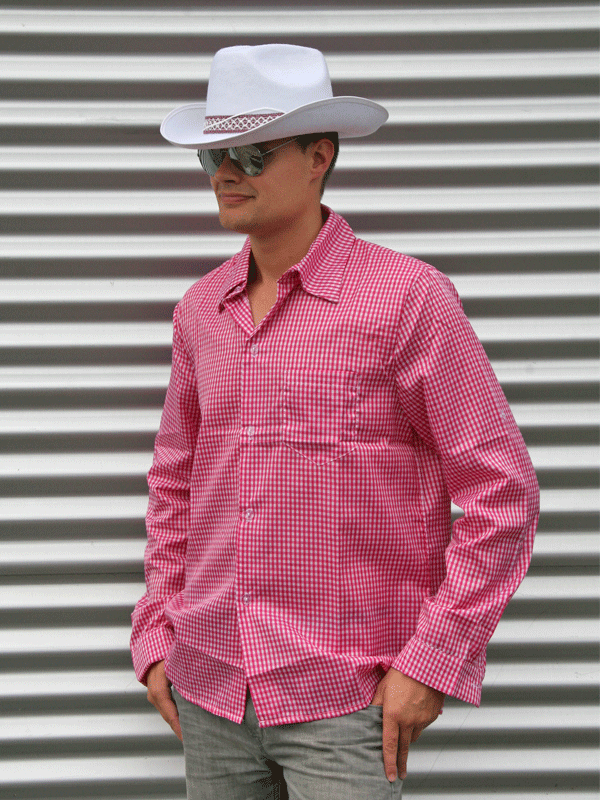 Roze geruite cowboy blouse voor heren -