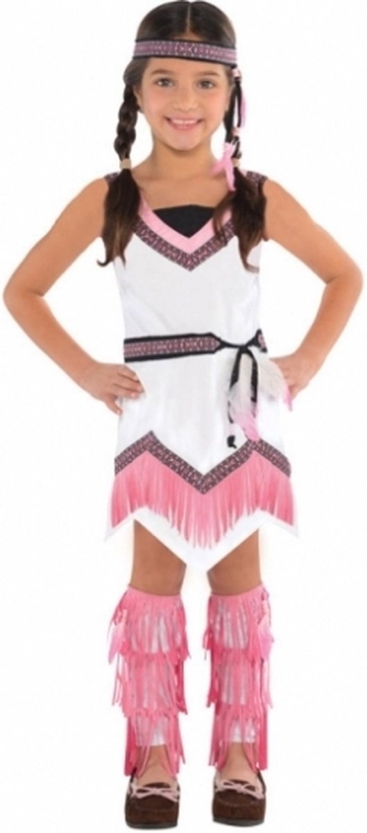 Roze met wit indianen jurkje voor meisjes 3-4 jaar (98-104) - Indiaan kostuum