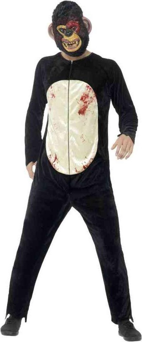 Smiffy's - Aap & Gorilla & Baviaan & King Kong Kostuum - Agressieve Zombie Chimpansee - Man - zwart - Medium - Halloween - Verkleedkleding