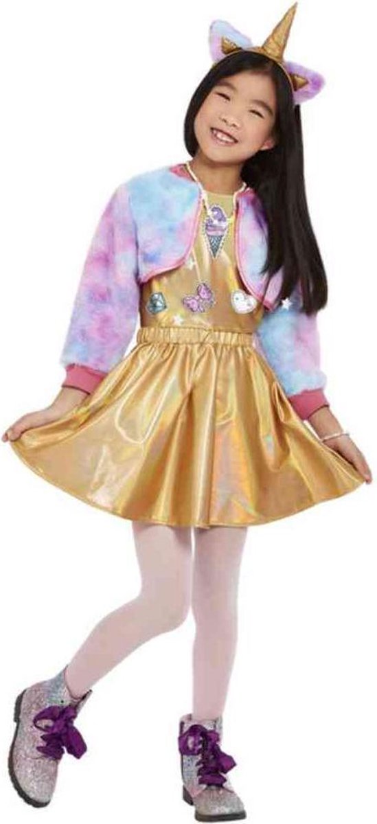 Smiffy's - Eenhoorn Kostuum - Snoezig Kittycorn - Meisje - blauw,roze,goud - Small - Carnavalskleding - Verkleedkleding