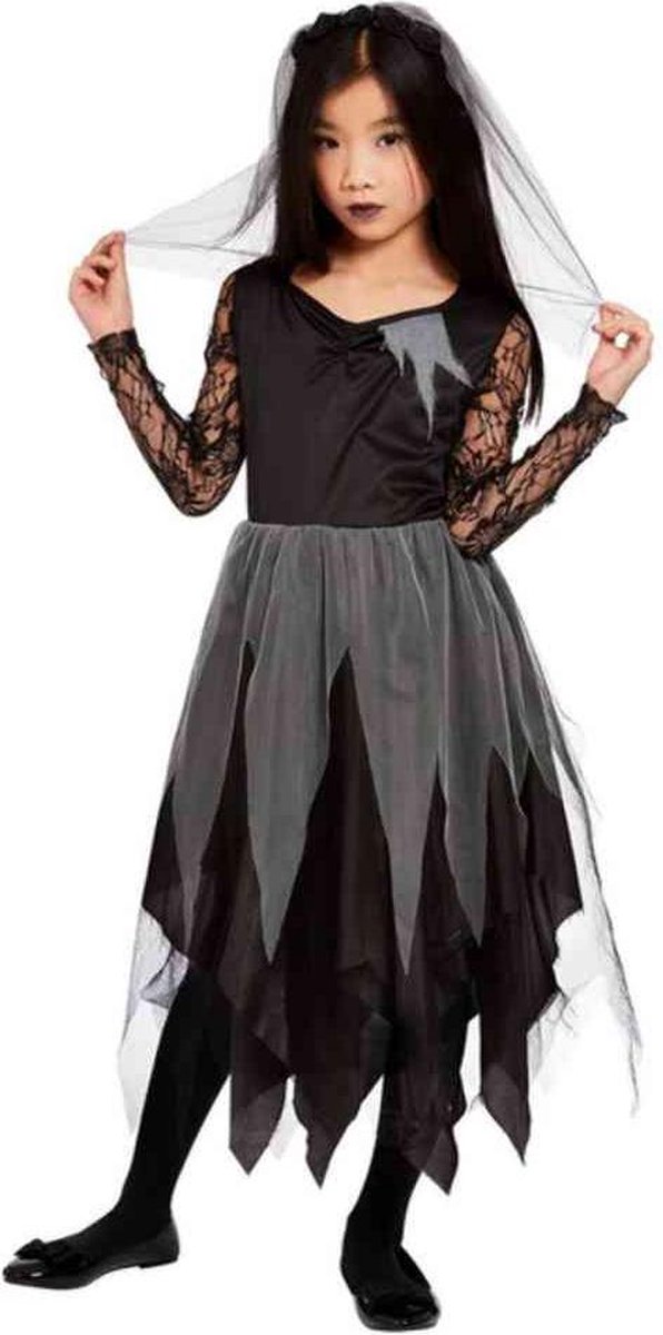 Smiffy's - Feesten & Gelegenheden Kostuum - Zwart Grijze Horror Bruid Heks - Meisje - zwart,grijs - Medium - Halloween - Verkleedkleding