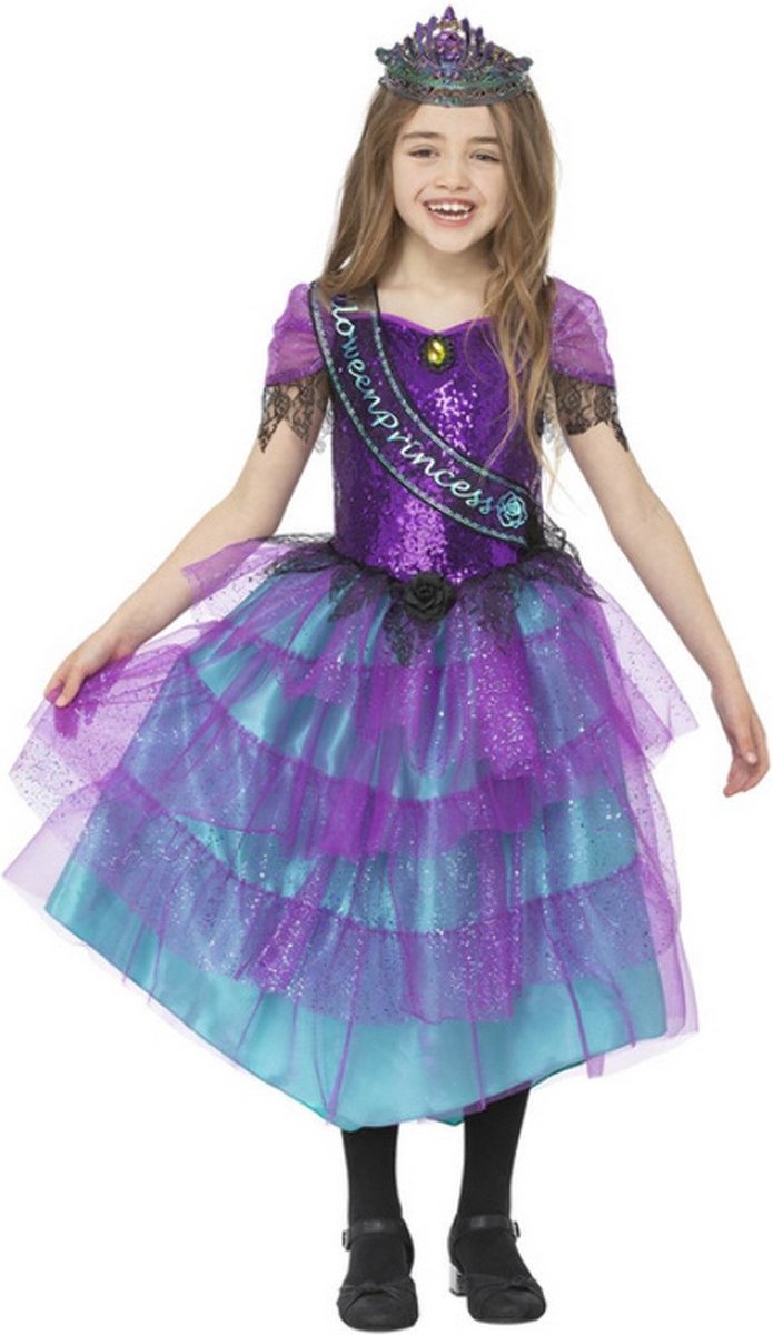 Smiffy's - Heks & Spider Lady & Voodoo & Duistere Religie Kostuum - Miss Halloween Prinses Van Het Heksenbal - Meisje - blauw,paars - Large - Halloween - Verkleedkleding