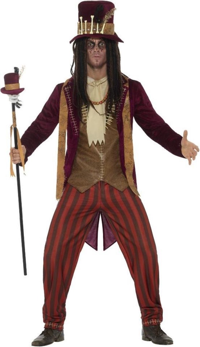 Smiffy's - Heks & Spider Lady & Voodoo & Duistere Religie Kostuum - Onheilspellende Voodoo Medicijnman Kostuum - rood,bruin - Medium - Halloween - Verkleedkleding