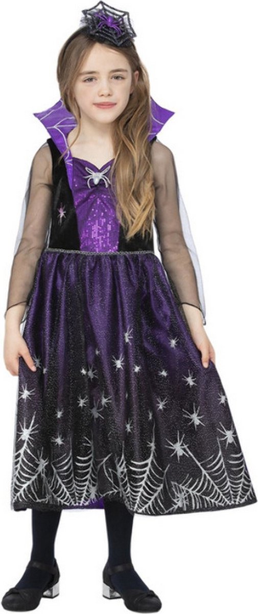 Smiffy's - Heks & Spider Lady & Voodoo & Duistere Religie Kostuum - Spinderella Griezelspin - Meisje - paars,zwart - Large - Halloween - Verkleedkleding
