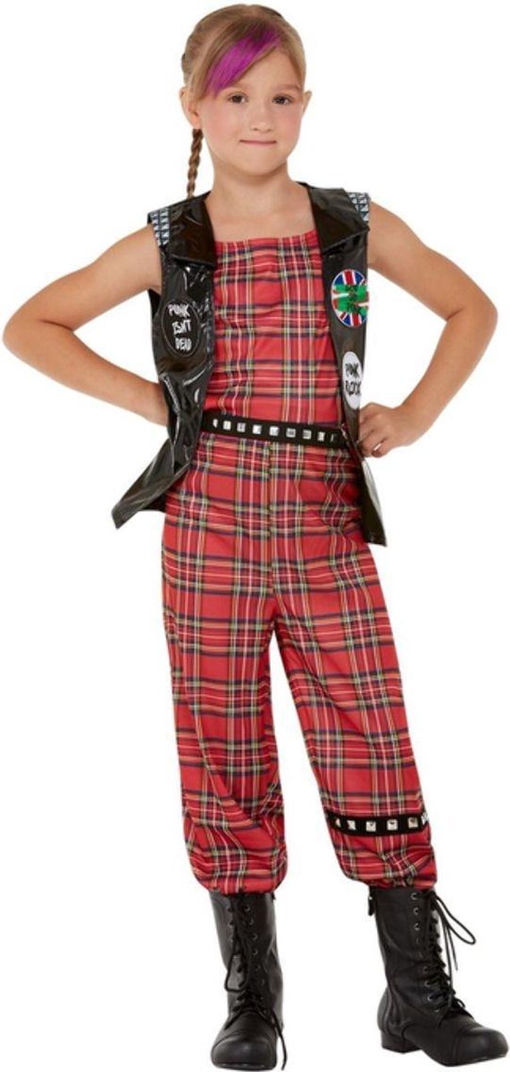 Smiffy's - Punk & Rock Kostuum - 90s Rocken Als Een Punker - Meisje - rood,zwart - Small - Carnavalskleding - Verkleedkleding
