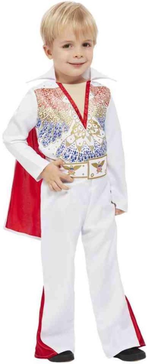 Smiffy's - Rock & Roll Kostuum - Elvis De Pelvis Rock N Roll Kind Kostuum - rood,wit / beige - Maat 90 - Carnavalskleding - Verkleedkleding
