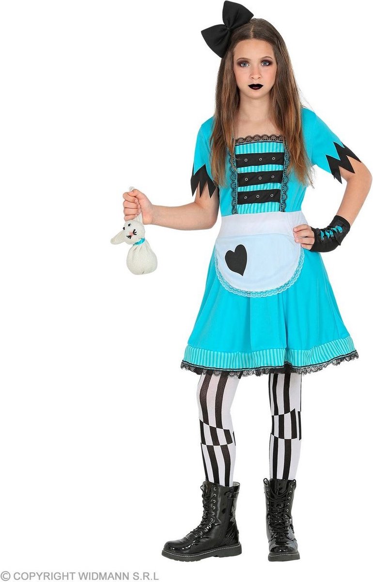 Widmann - Alice In Wonderland Kostuum - Bewonderde Alice In Wonderland - Meisje - blauw - Maat 128 - Halloween - Verkleedkleding
