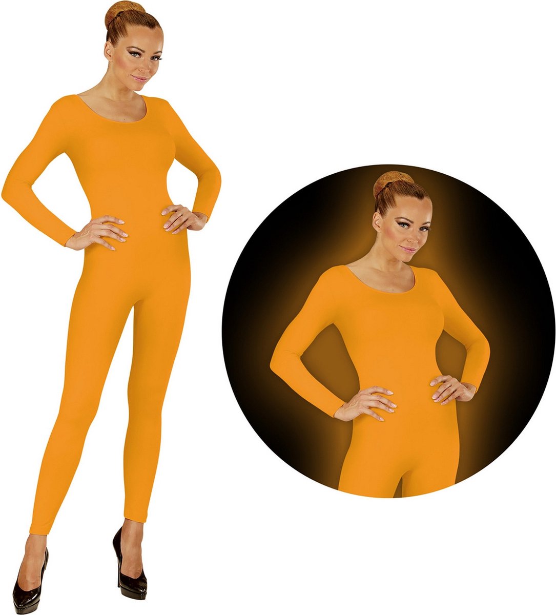 Widmann - Dans & Entertainment Kostuum - Neon Oranje Bodysuit Glow - Vrouw - oranje - Medium / Large - Carnavalskleding - Verkleedkleding