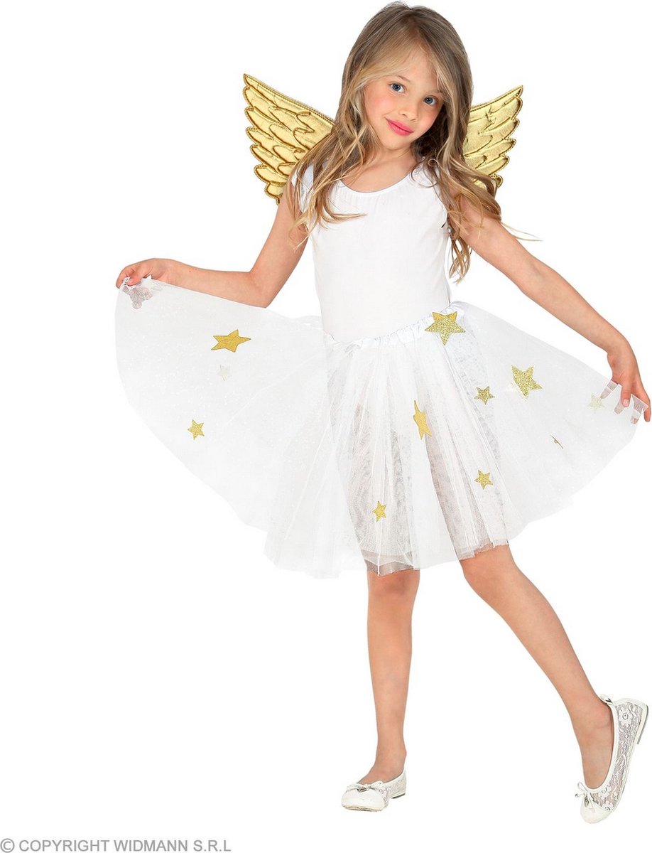 Widmann - Engel Kostuum - Bengelse Engel Set Goud Wit Meisje - wit / beige,goud - One Size - Kerst - Verkleedkleding