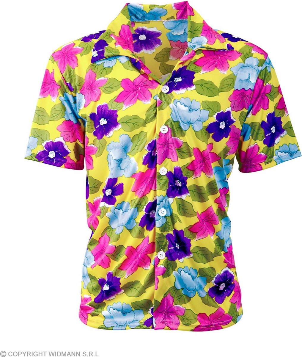 Widmann - Hawaii & Carribean & Tropisch Kostuum - Hawaii Shirt Bloemenpracht Geel Man - geel - XL - Carnavalskleding - Verkleedkleding
