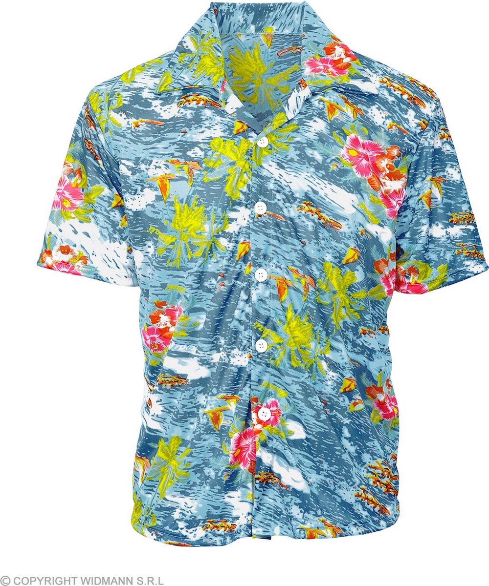 Widmann - Hawaii & Carribean & Tropisch Kostuum - Hawaii Shirt Ocean Island Blauw Man - blauw - XL - Carnavalskleding - Verkleedkleding