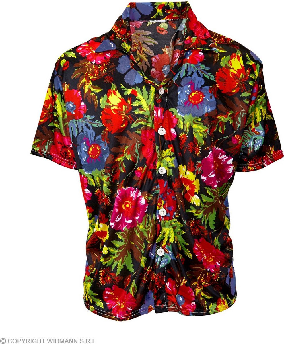 Widmann - Hawaii & Carribean & Tropisch Kostuum - Hawaii Shirt Tropische Floral Island Man - zwart,multicolor - Medium / Large - Carnavalskleding - Verkleedkleding