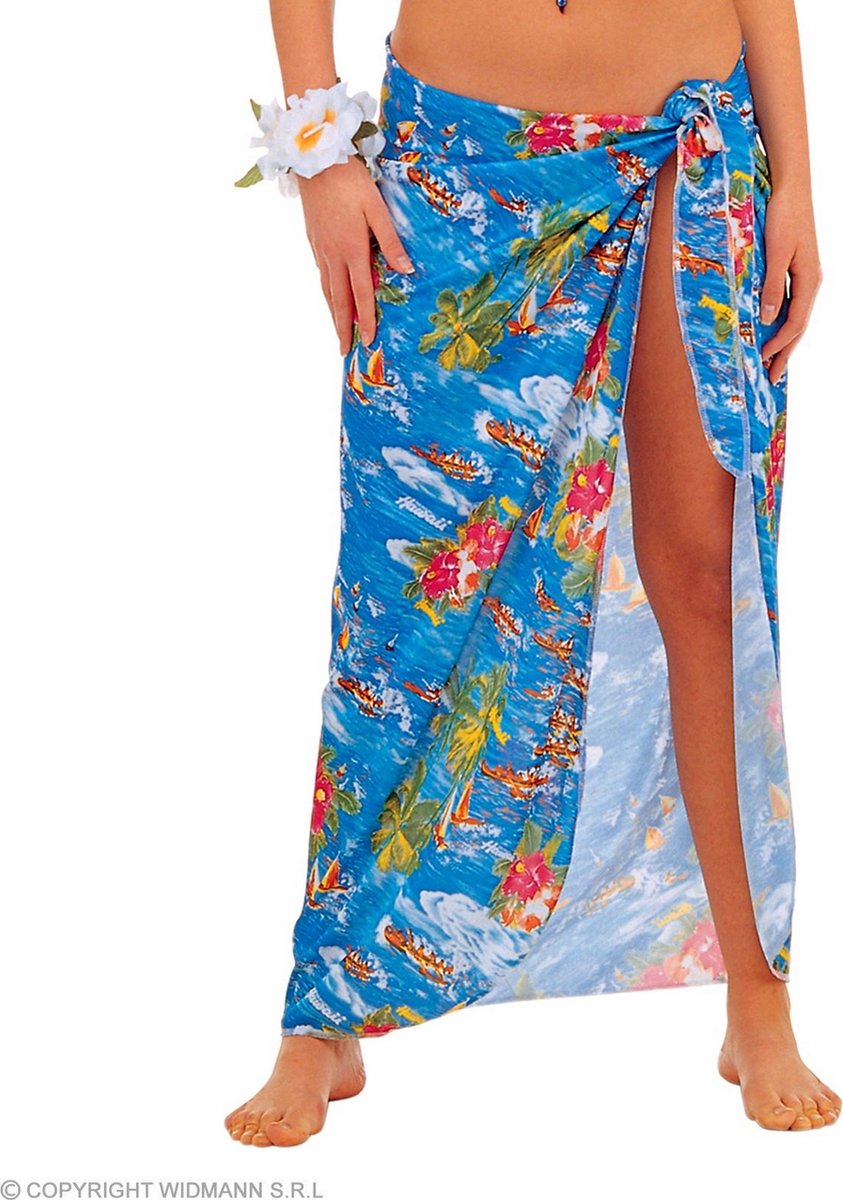 Widmann - Hawaii & Carribean & Tropisch Kostuum - Omslagdoek Hawaii Beach Style Blauw Vrouw - blauw - One Size - Carnavalskleding - Verkleedkleding
