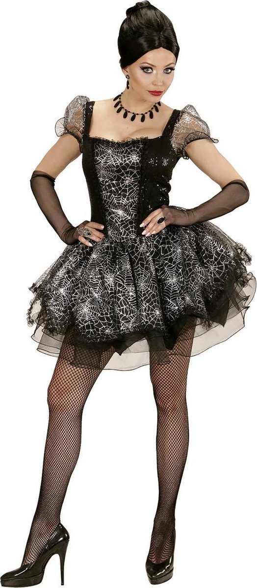 Widmann - Heks & Spider Lady & Voodoo & Duistere Religie Kostuum - Burlesque Spinnen Dame - Vrouw - zwart,zilver - Medium - Halloween - Verkleedkleding