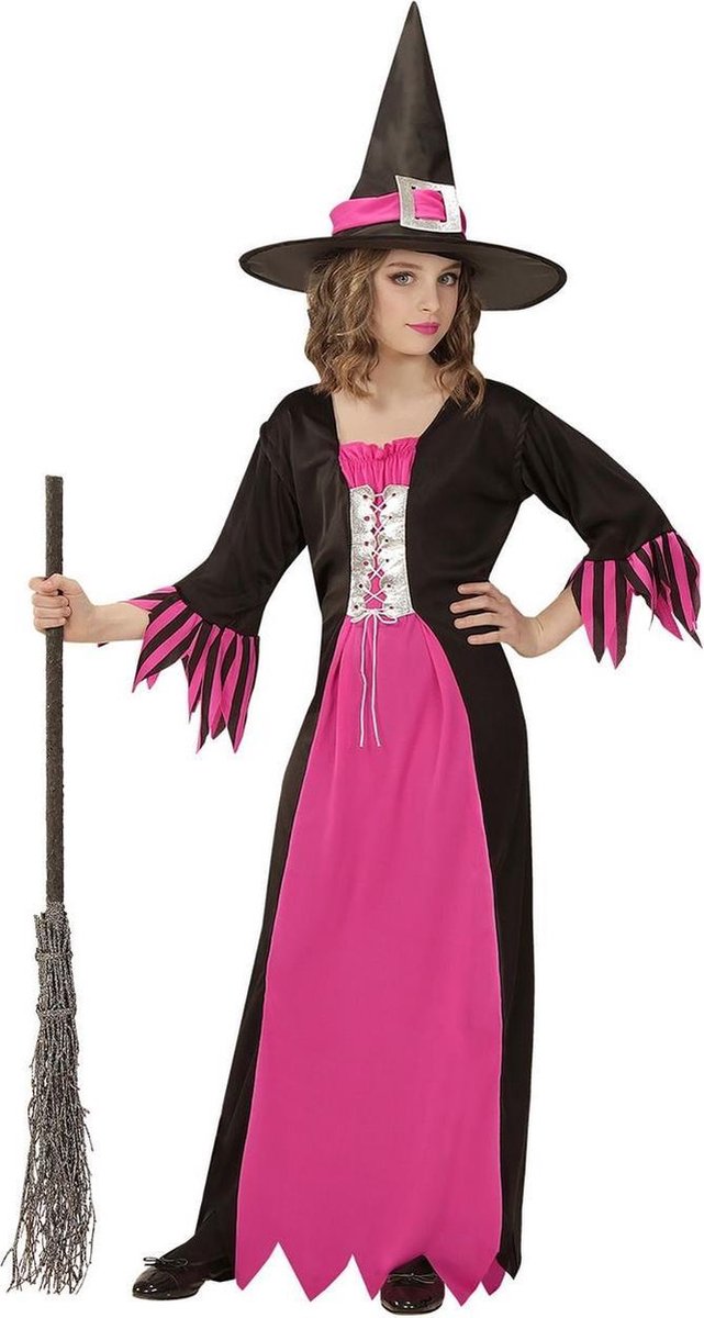 Widmann - Heks & Spider Lady & Voodoo & Duistere Religie Kostuum - Heks Henrike - Meisje - roze - Maat 116 - Carnavalskleding - Verkleedkleding