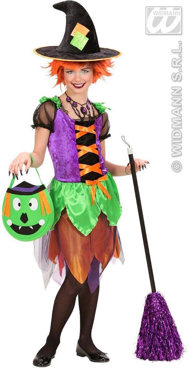 Widmann - Heks & Spider Lady & Voodoo & Duistere Religie Kostuum - Heks Witch Of Colors Kostuum Meisje - multicolor - Maat 158 - Halloween - Verkleedkleding